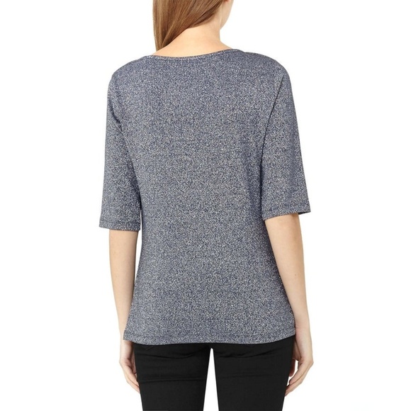 NWT Reiss Joey Metallic Short Sleeve T-Shirt Top Navy - Picture 6 of 10